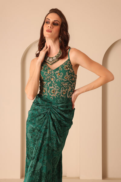 EMERALD GREEEN EMBROIDERED GOWN