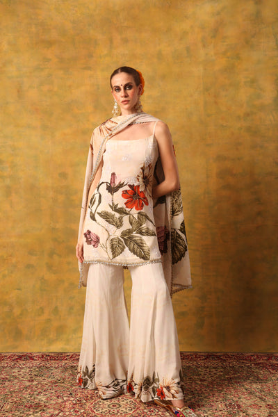 IVORY SUNFLOWER PRINT STRAPPY SHARARA SET