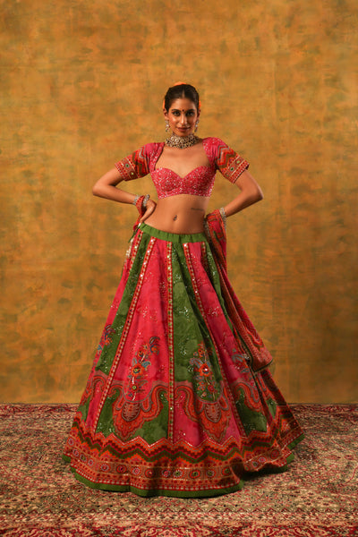 INDIAN PINK PASLEY PRINT LEHANGA WITH BLOUSE AND DUPATTA