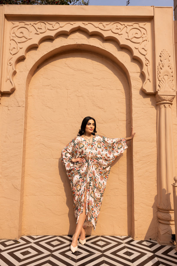 IVORY JEWEL PRINTED KAFTAN DRESS