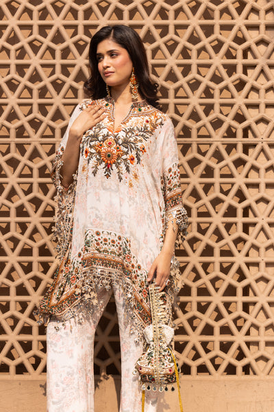 IVORY SELF PRINTED KAFTAN TOP AND PANTS