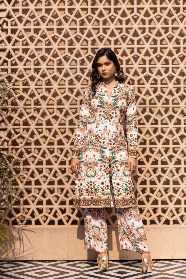 IVORY JEWEL PRINTED STRAIGHT JACKET WITH PANTS