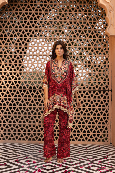 PLUM SELF PRINTED KAFTAN TOP AND PANTS