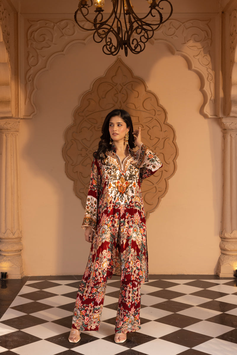 PLUM JEWEL PRINTED CORDS SET