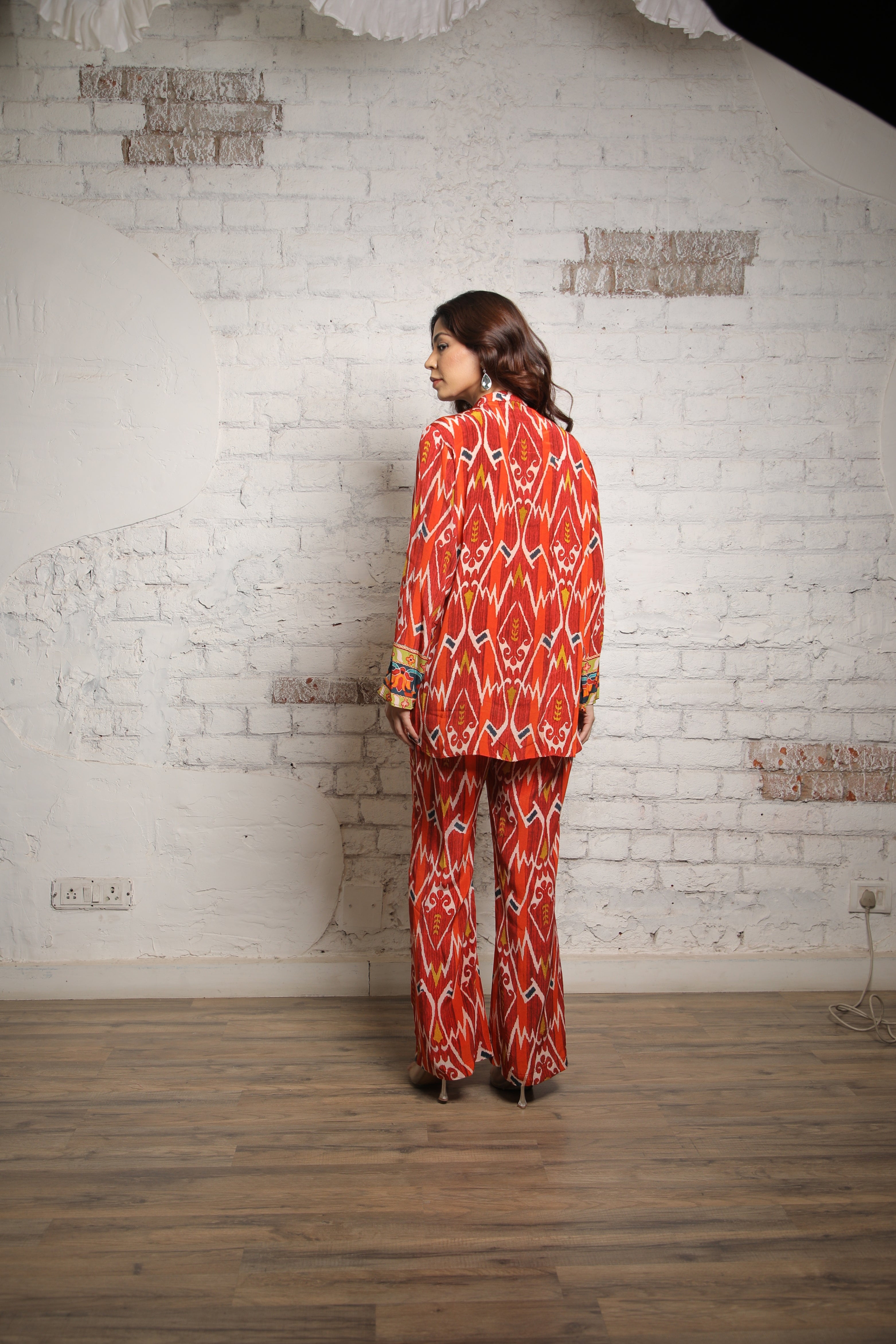 RED IKKAT PRINTED CORDS SET