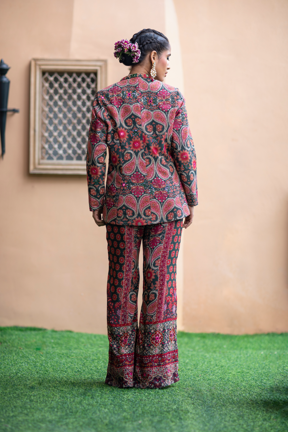 RED & GREEN PRINTED PANT SUIT