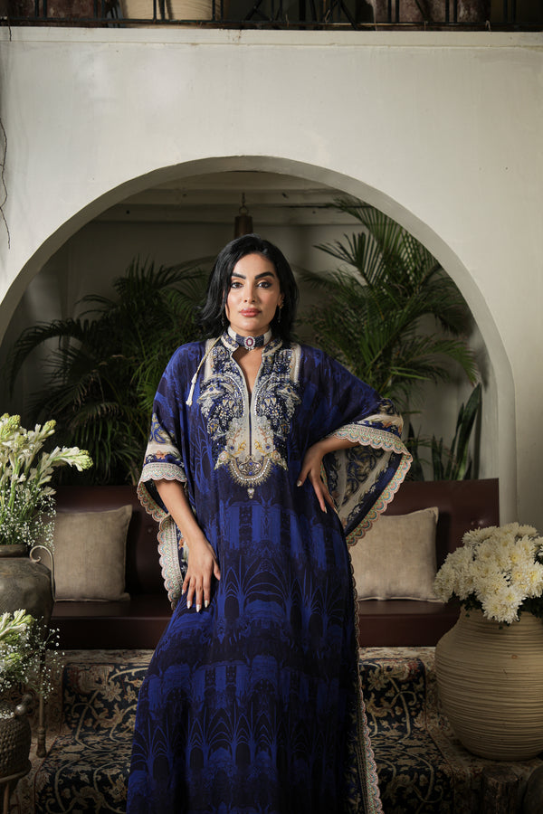 DEEP BLUE DIGITAL PRINTED KAFTAN