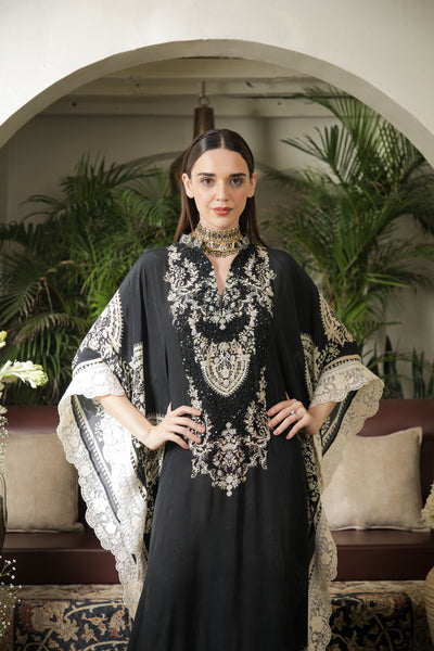BLACK AND IVORY DIGITAL PRINTED KAFTAN