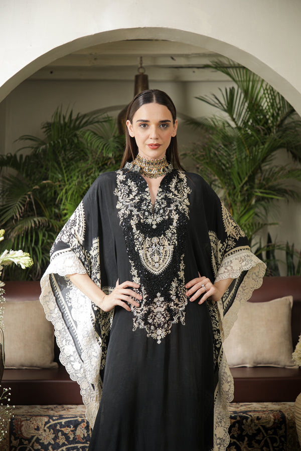BLACK AND IVORY DIGITAL PRINTED KAFTAN