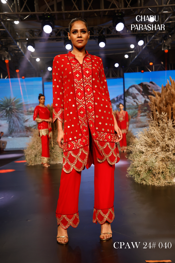 RED EMBROIDERED JACKET WITH PANTS
