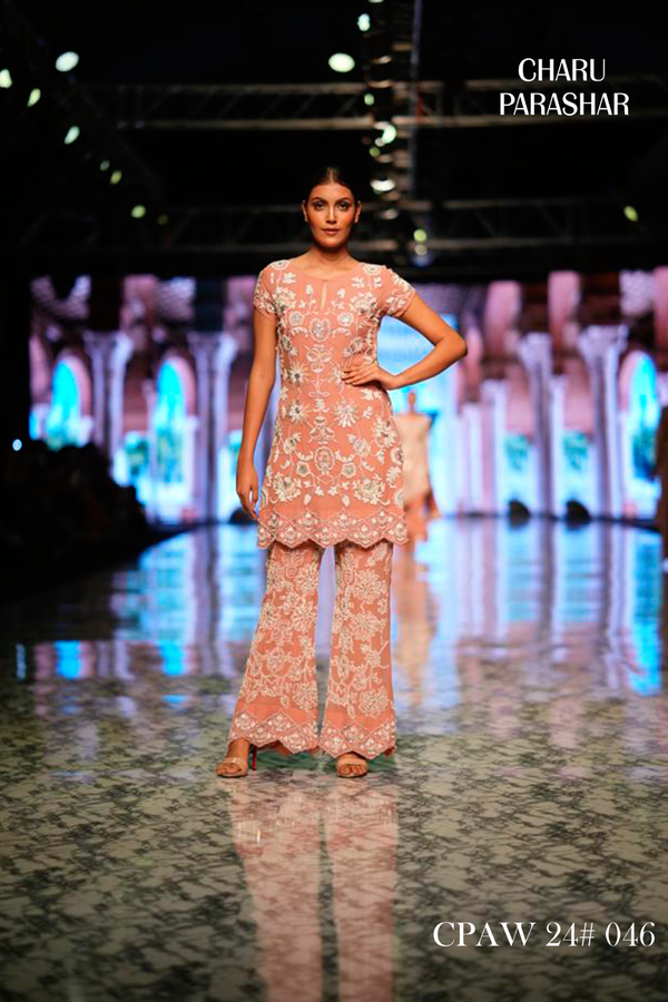 DUSTY ROSE EMBROIDERED SHORT KURTI WITH PANTS