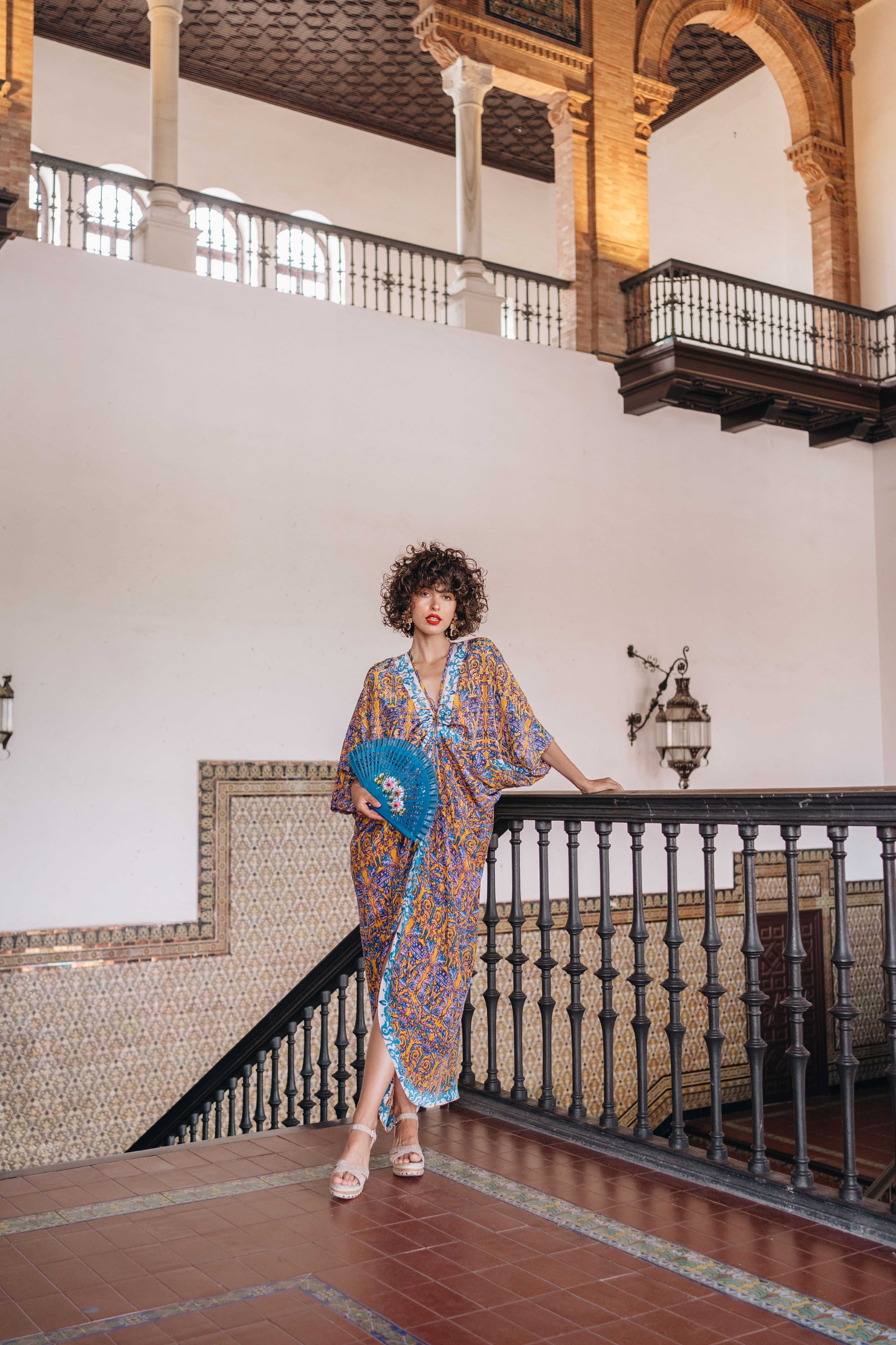 Yellow and Blue Printed Zee Kaftan