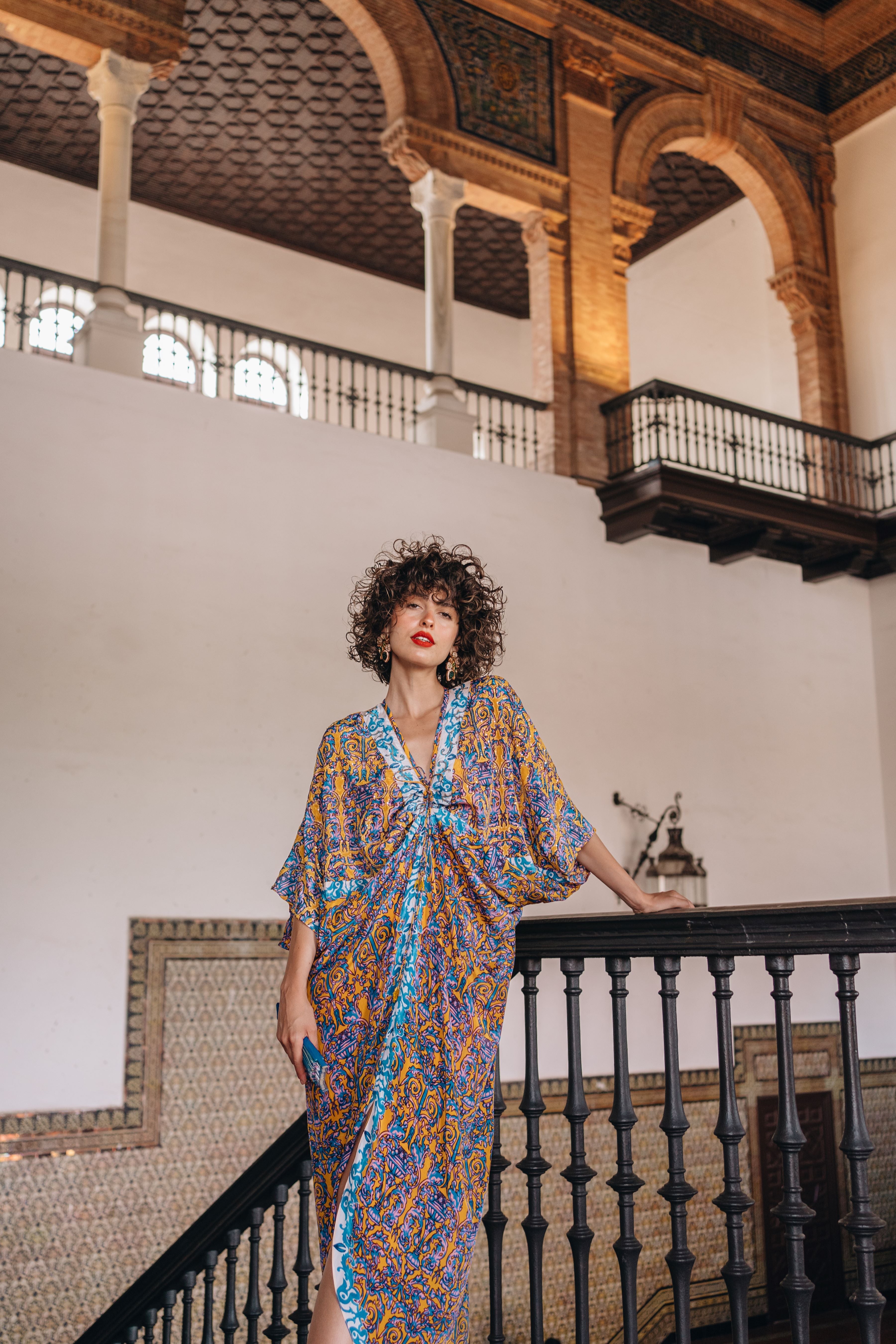 Yellow and Blue Printed Zee Kaftan