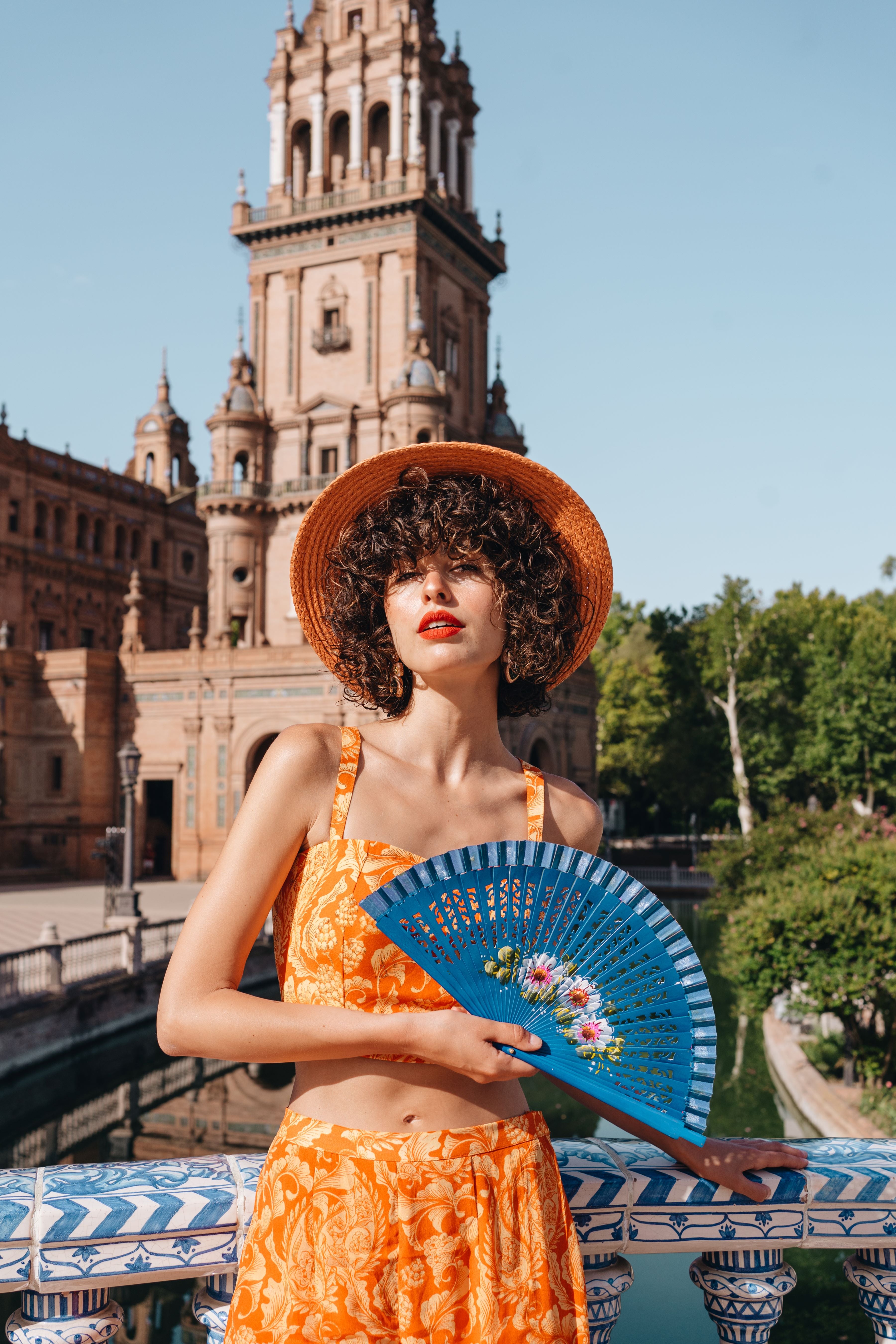 Orange Printed Bustier with Pants