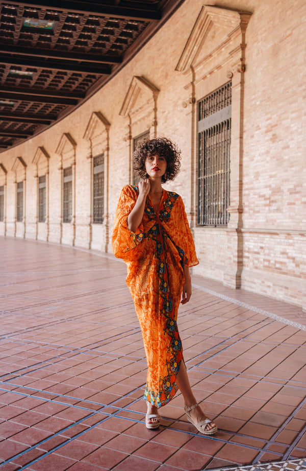 Orange Printed Zee Kaftan