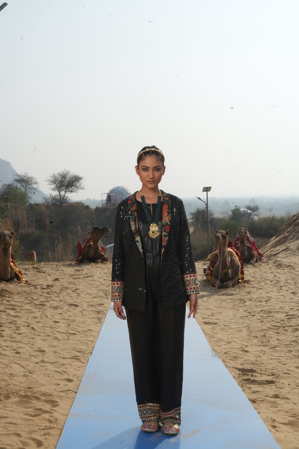 BLACK SEQUINS JUMPSUIT WITH BLAZER