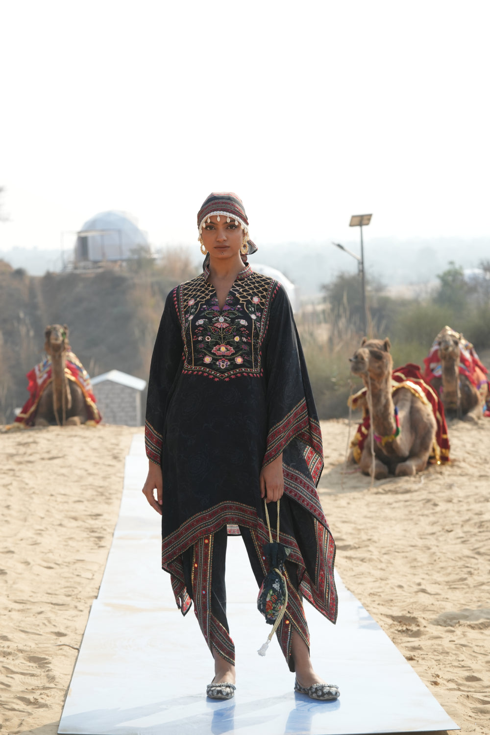 BLACK ROSE PRINTED KAFTAN TOP WITH DHOTI