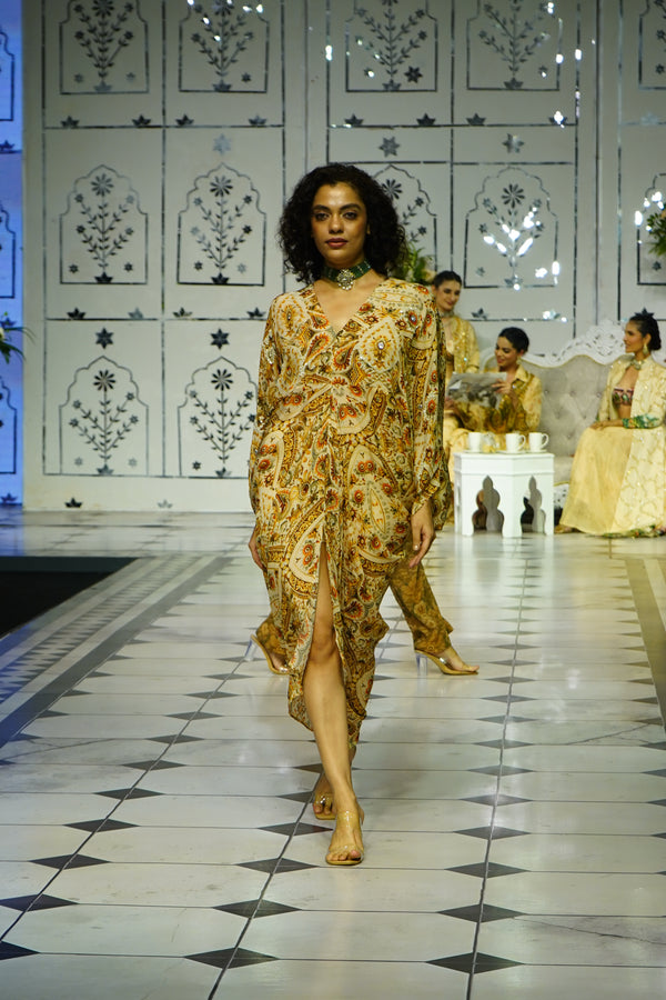 IVORY JEWEL PRINTED DRAPE DRESS