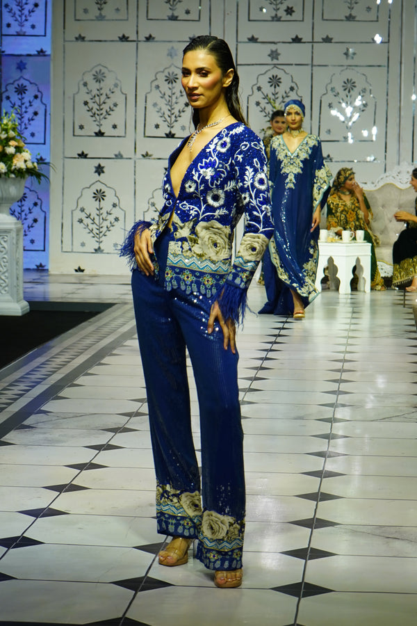 ELECTRIC BLUE EMBROIDERED JACKET WITH SEQUINS PANTS