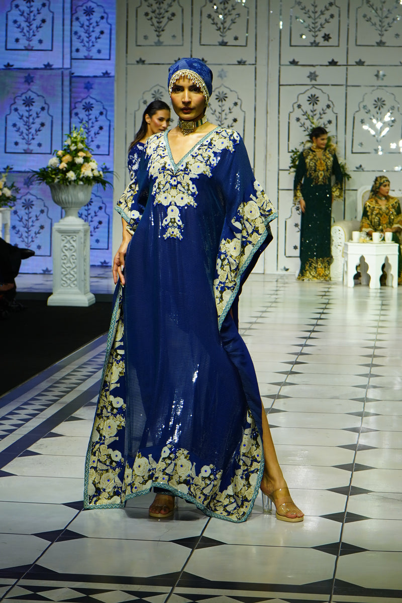 MIDNIGHT BLUE SEQUINS EMBROIDERED KAFTAN