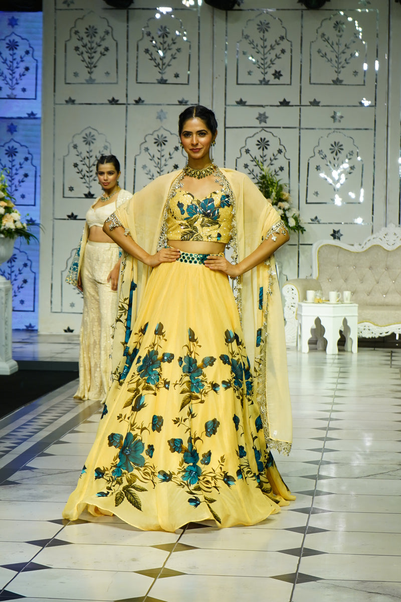 IVORY FLORAL PRINTED LEHENGA WITH BLOUSE AND DUPATTA