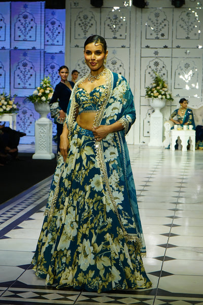 TEAL FLORAL DIGITAL PRINTED LEHANGA