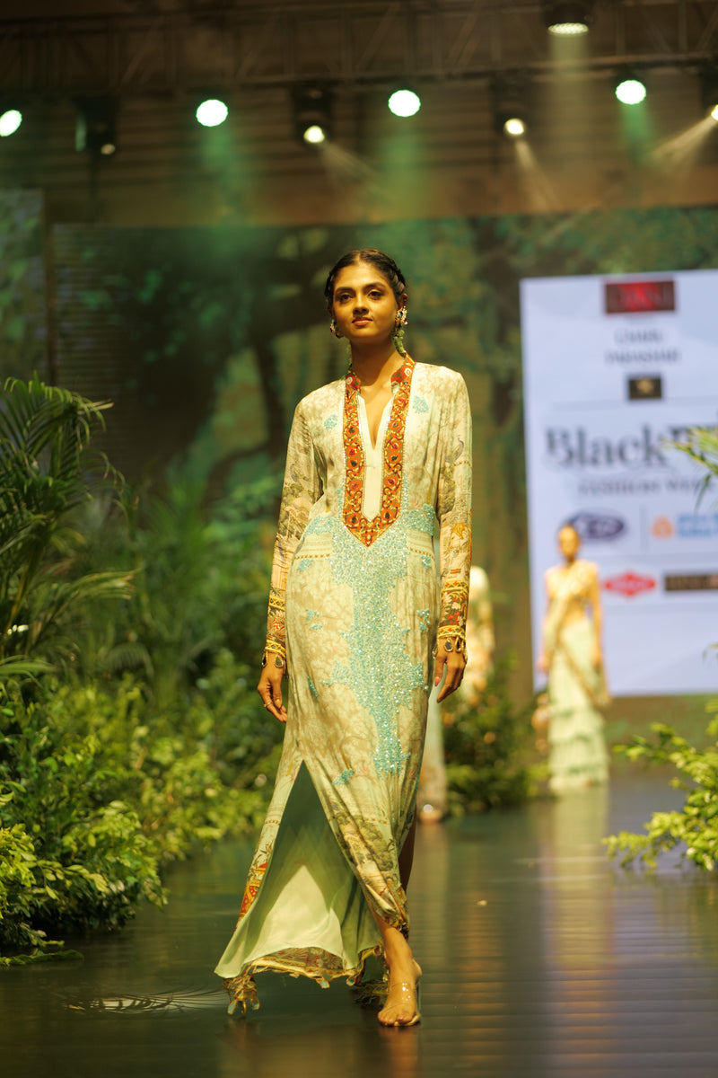 AQUA MUGHAL PRINTED A- LINE KAFTAN