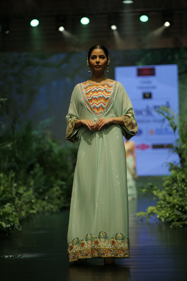 AQUA SEQUINS EMBROIDERED KAFTAN