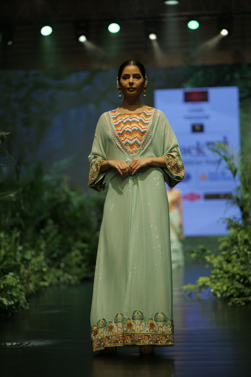 AQUA SEQUINS EMBROIDERED KAFTAN