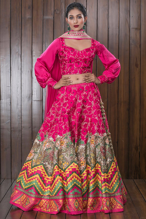 Pink Embroidered Lehenga Set