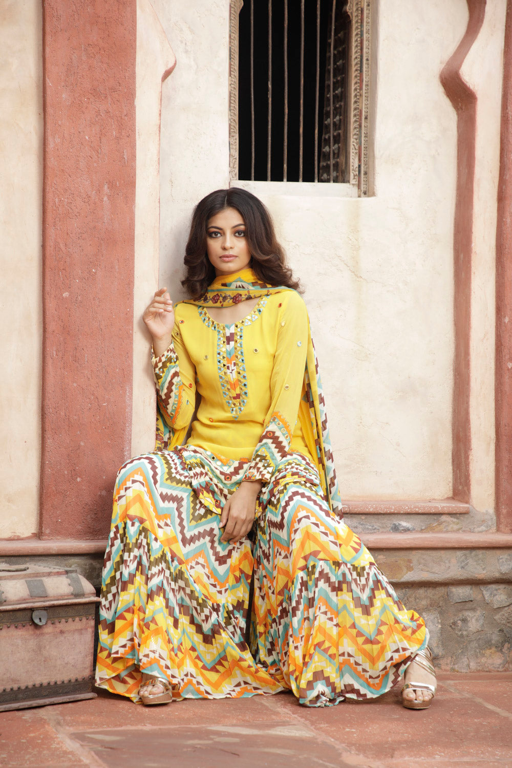 yellow Printed Kurta and Sharara Set