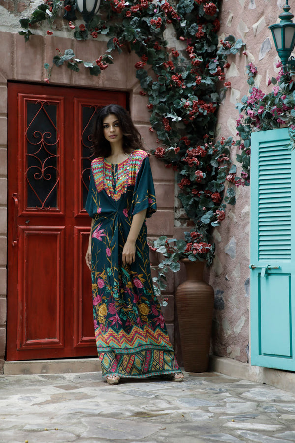 Teal Printed Kaftan