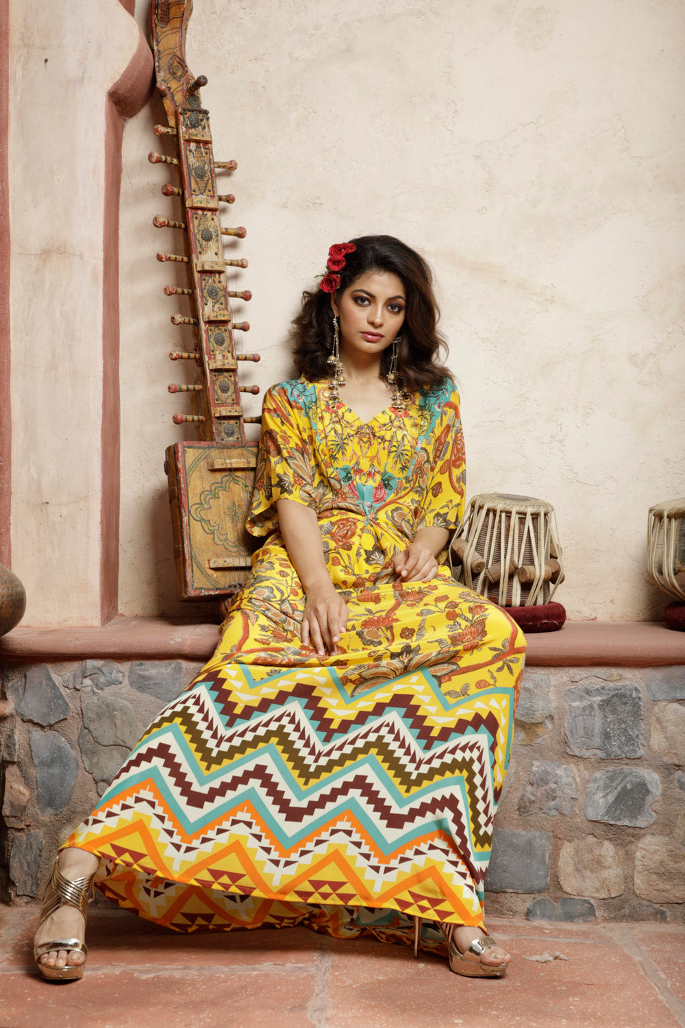 Yellow Printed Kaftan