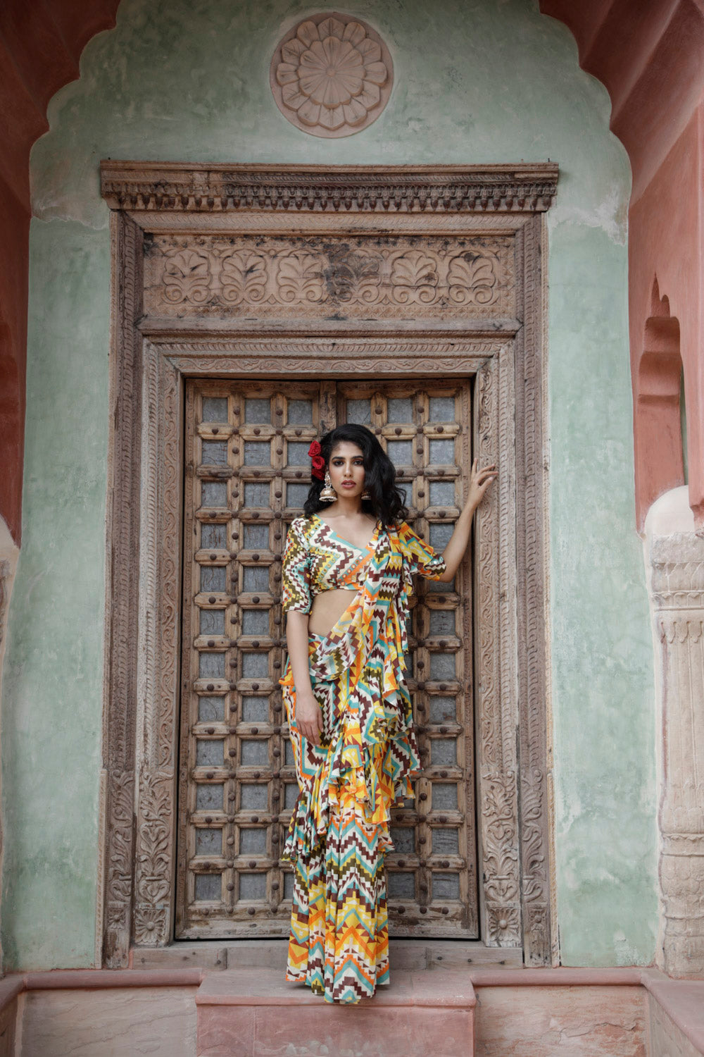 Multicolor Printed Saree with Blouse
