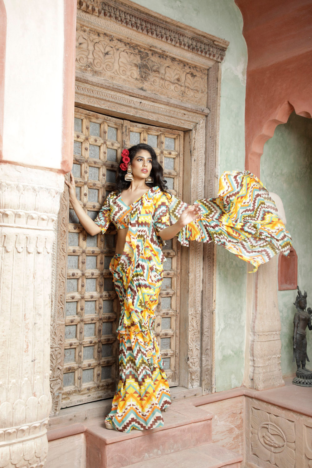 Multicolor Printed Saree with Blouse