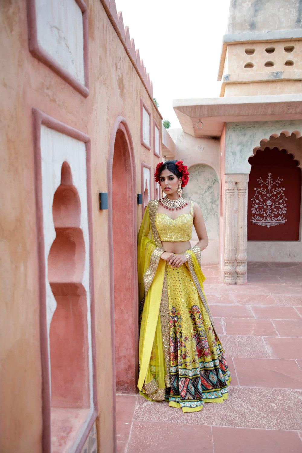 Yellow Hand Work Lehenga Set