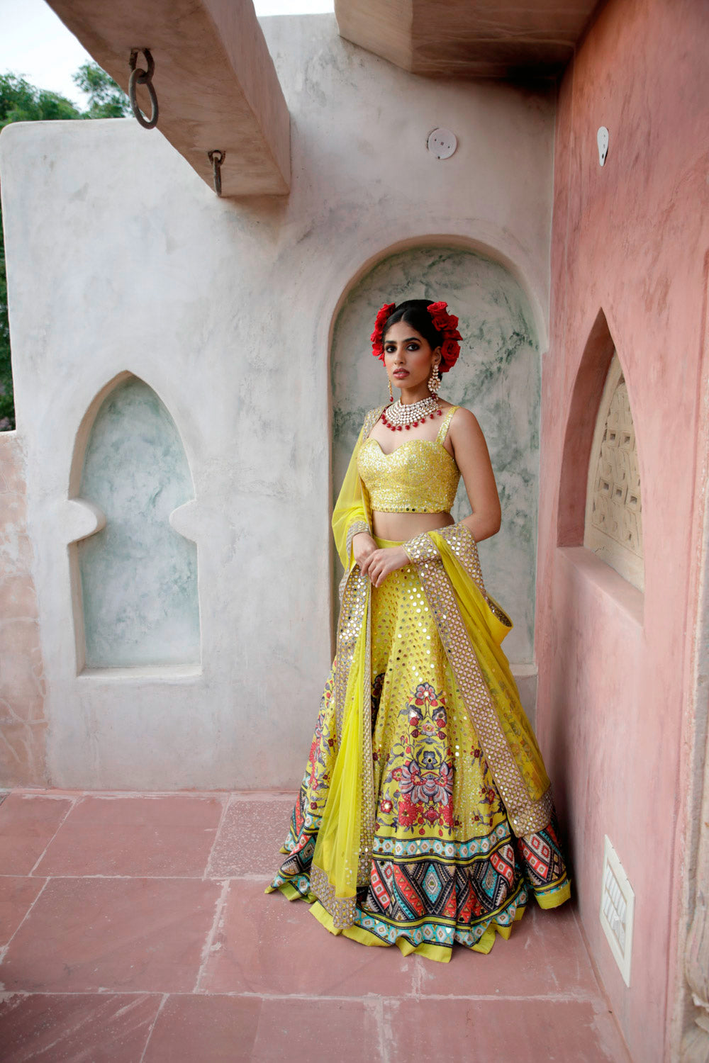 Yellow Hand Work Lehenga Set