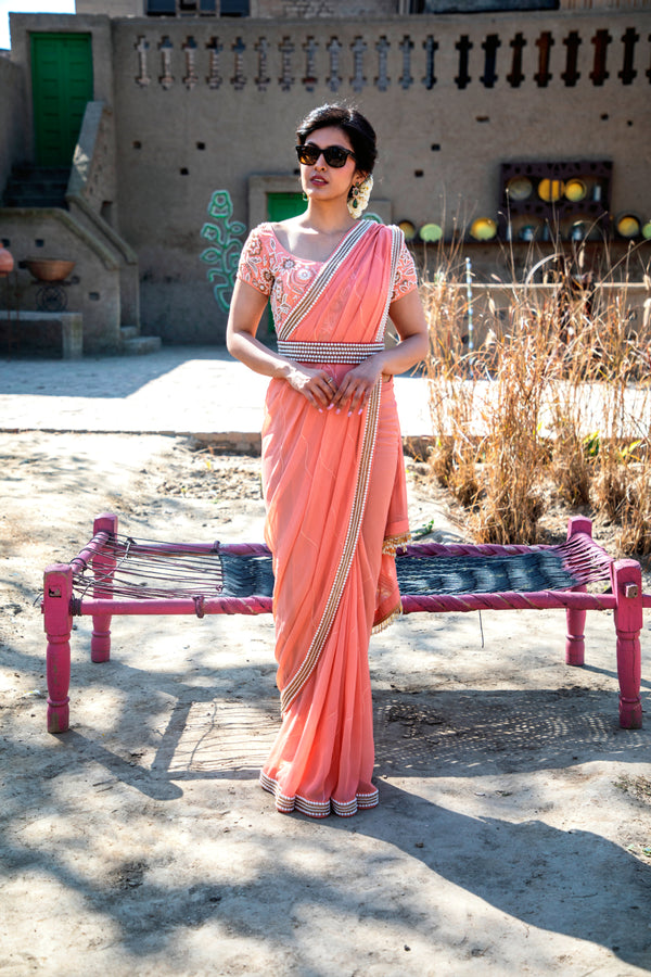 Peach Saree