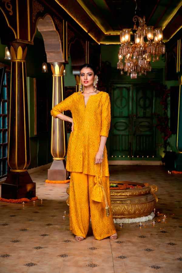 Yellow Embordered Pant Suit