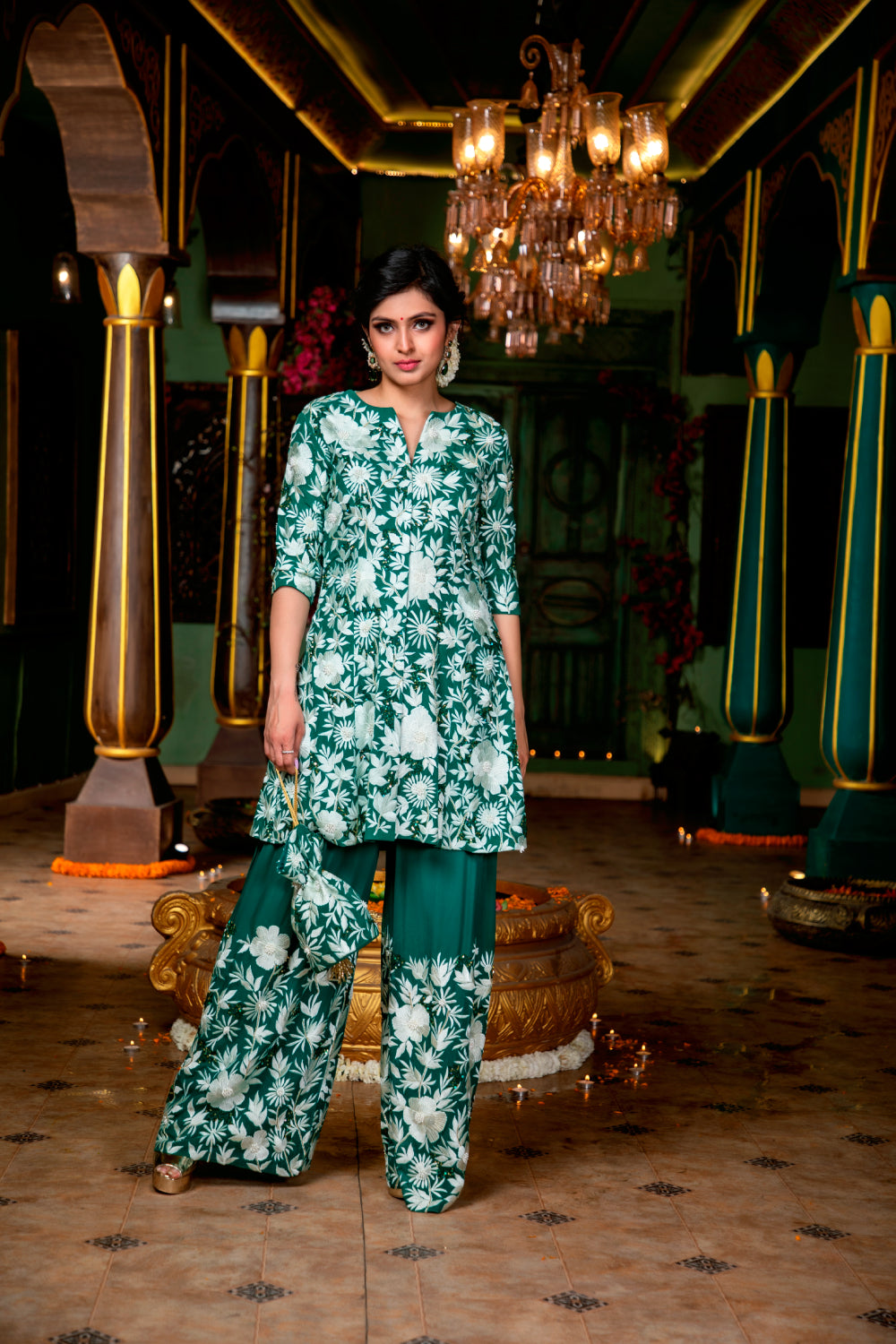 Green Embroidered Pant Suit