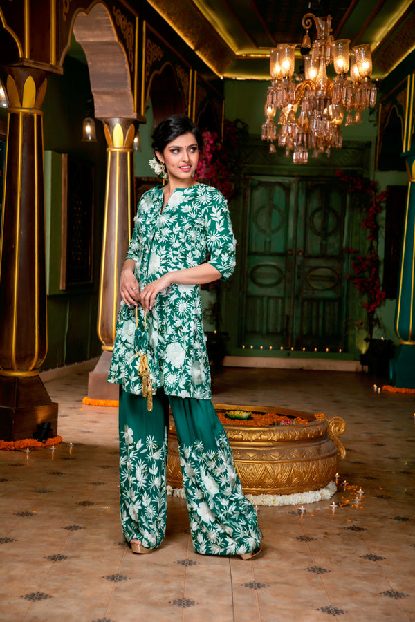 Green Embroidered Pant Suit