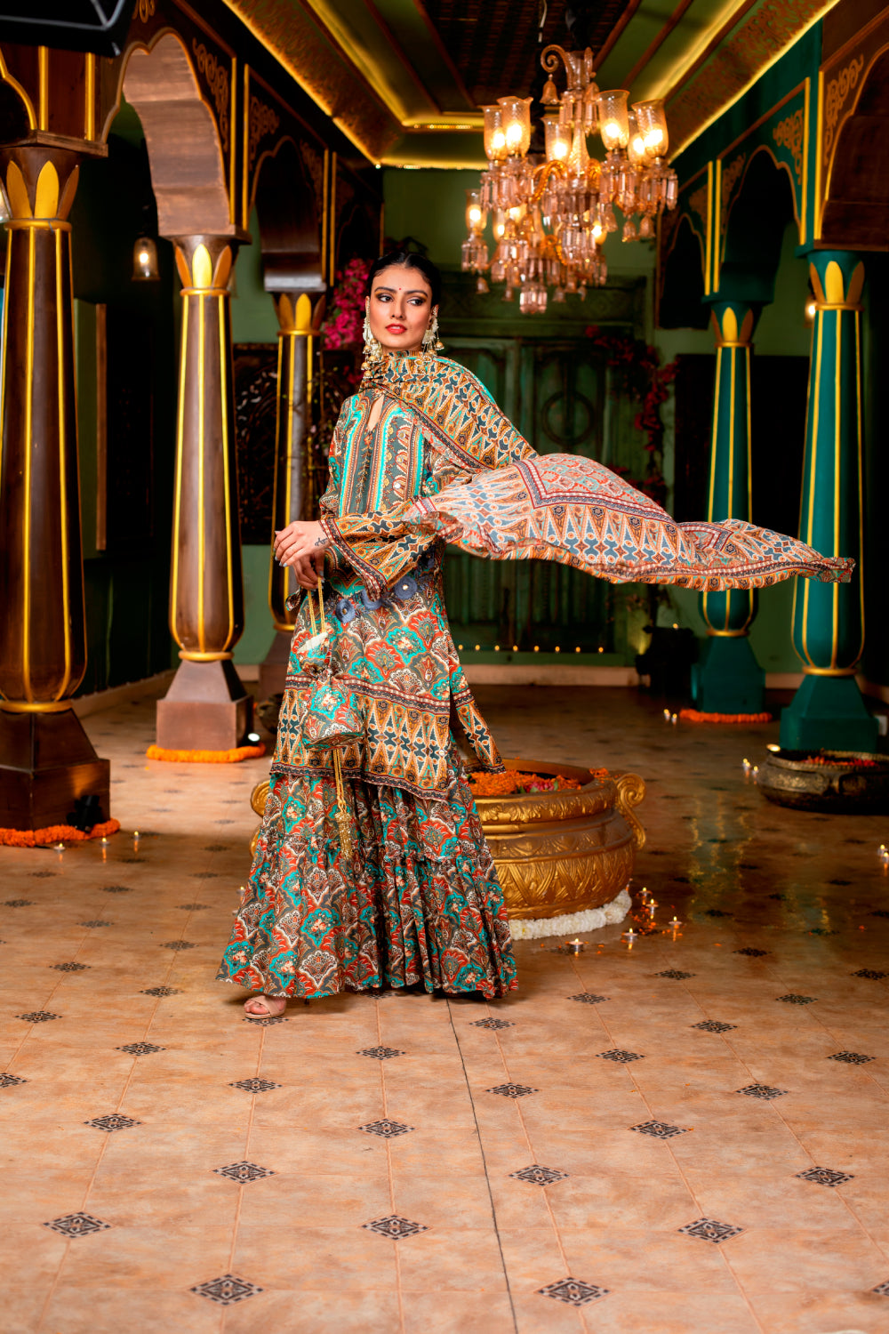Teal Printed Sharara Suit