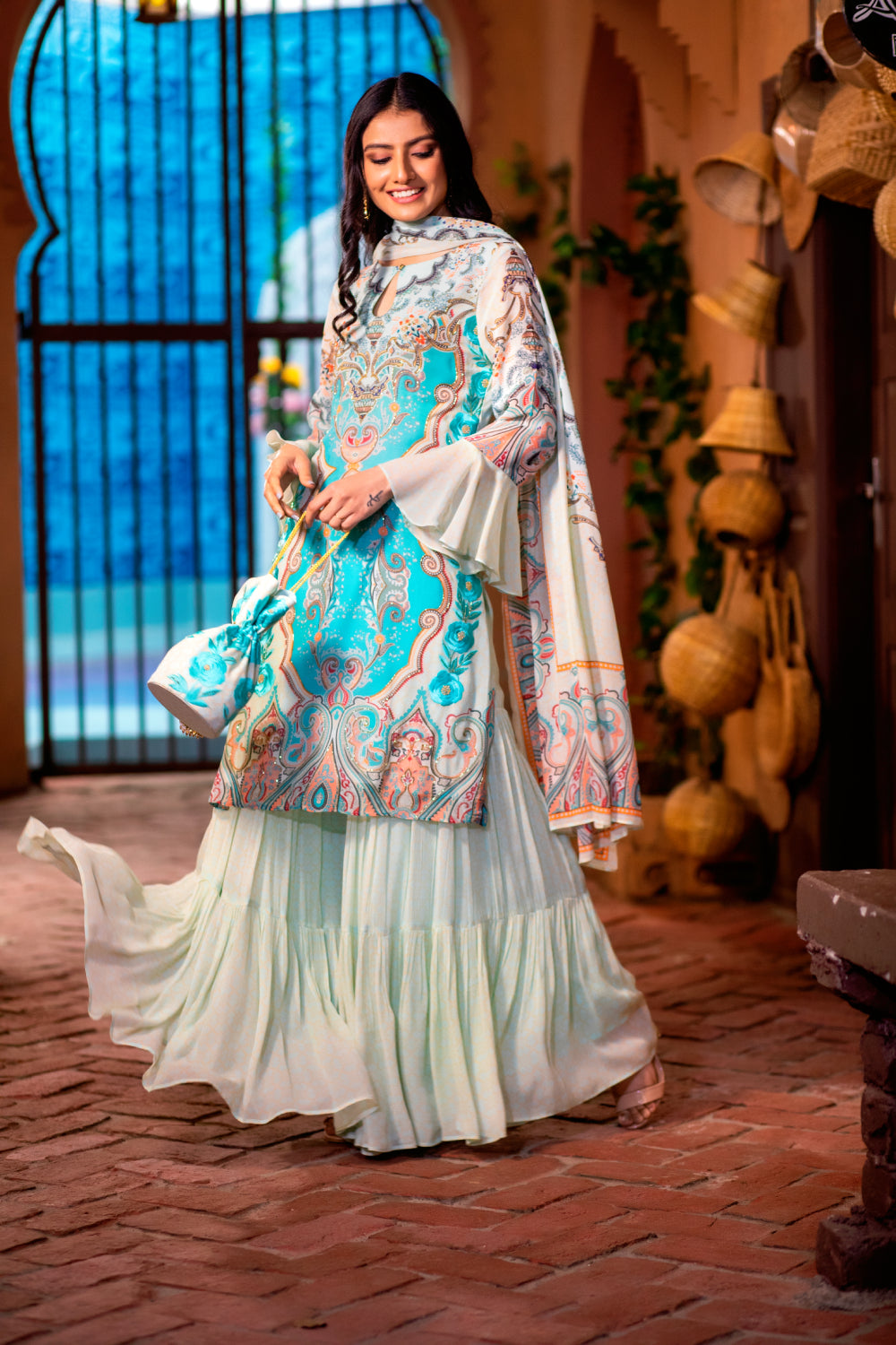 Torquise Printed Sharara Set