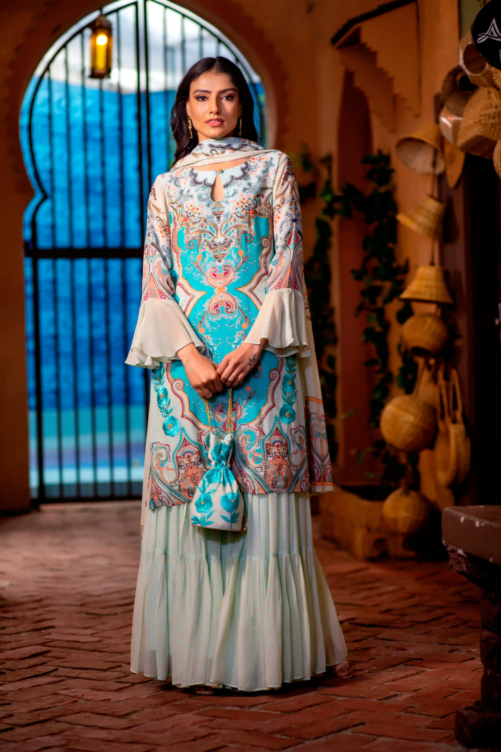 Torquise Printed Sharara Set