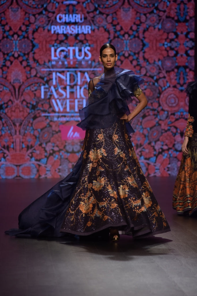 Navy Blue Printed Lehenga Set