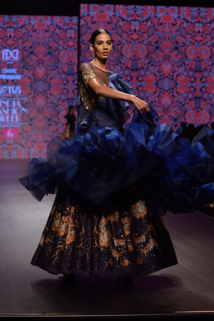 Navy Blue Printed Lehenga Set