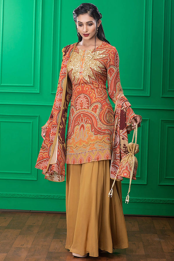 Brown Printed Suit Set