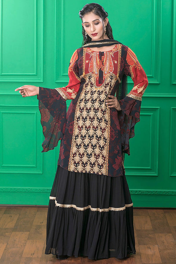 Black Paisley Printed Suit Set