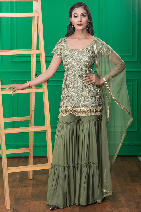 Green Embroidered Suit Set