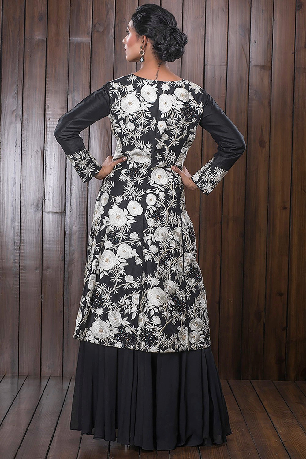 Buy Black Muslin Bandhani Pattern Lapel Jacket Kurta And Pant Set For Women  by Khwaab by Sanjana Lakhani Online at Aza Fashions.